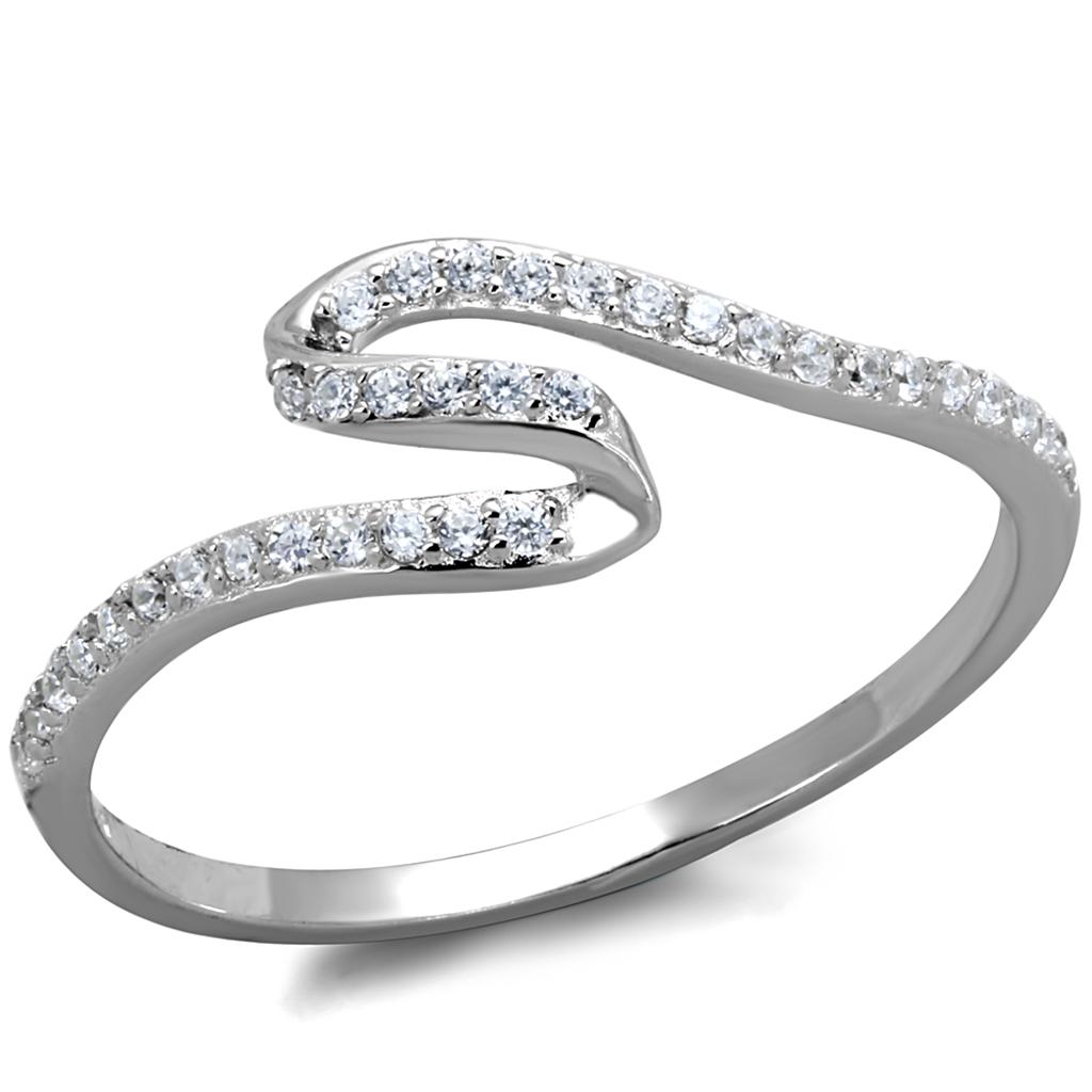 TS368 - Rhodium 925 Sterling Silver Ring with AAA Grade CZ  in Clear-4