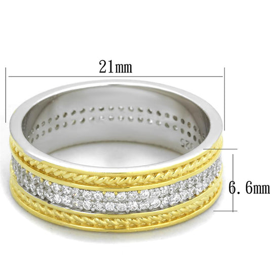TS369 - Reverse Two-Tone 925 Sterling Silver Ring with AAA Grade CZ  in Clear-1