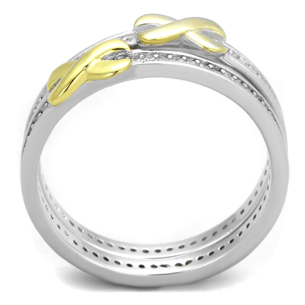 TS374 - Reverse Two-Tone 925 Sterling Silver Ring with AAA Grade CZ  in Clear-2