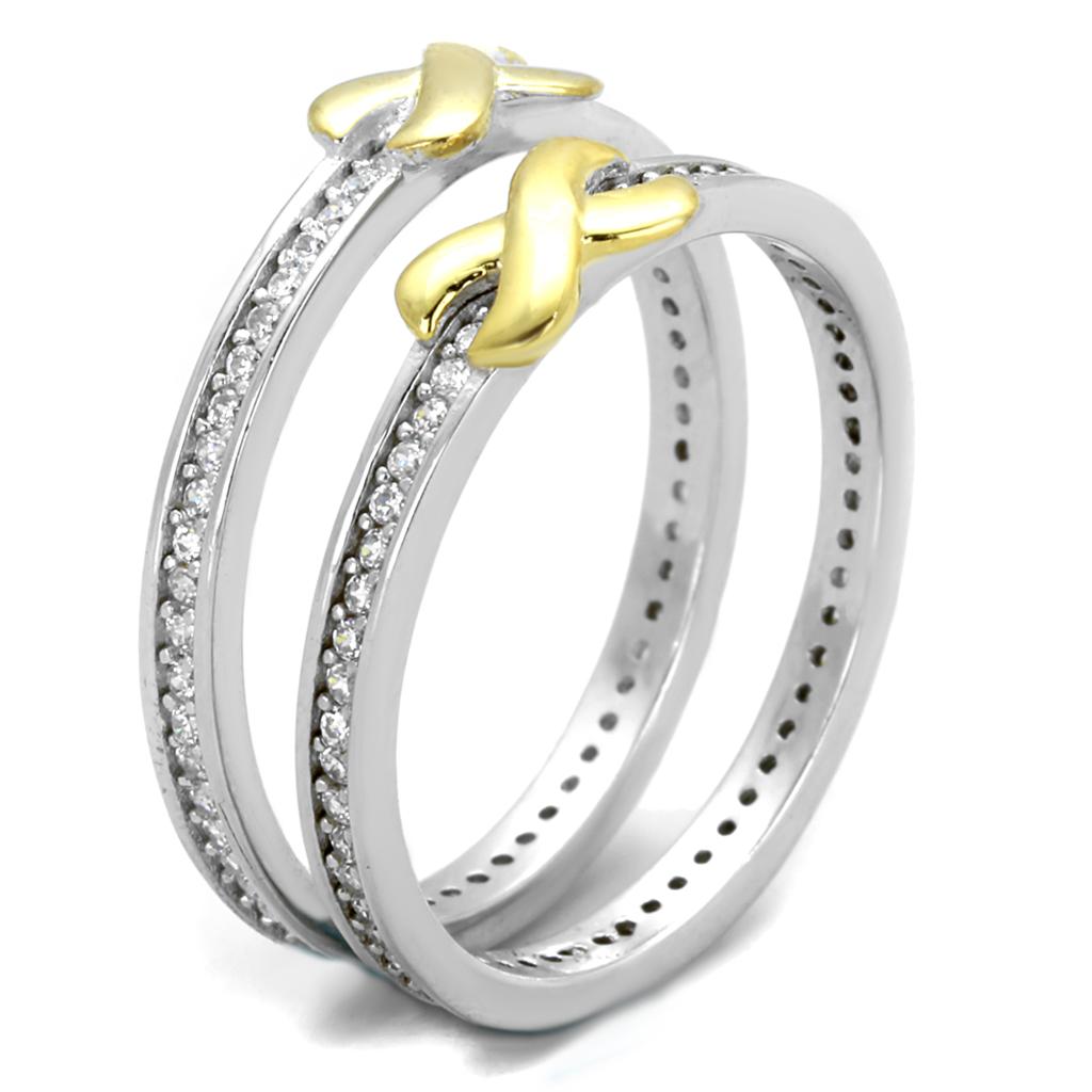 TS374 - Reverse Two-Tone 925 Sterling Silver Ring with AAA Grade CZ  in Clear-3