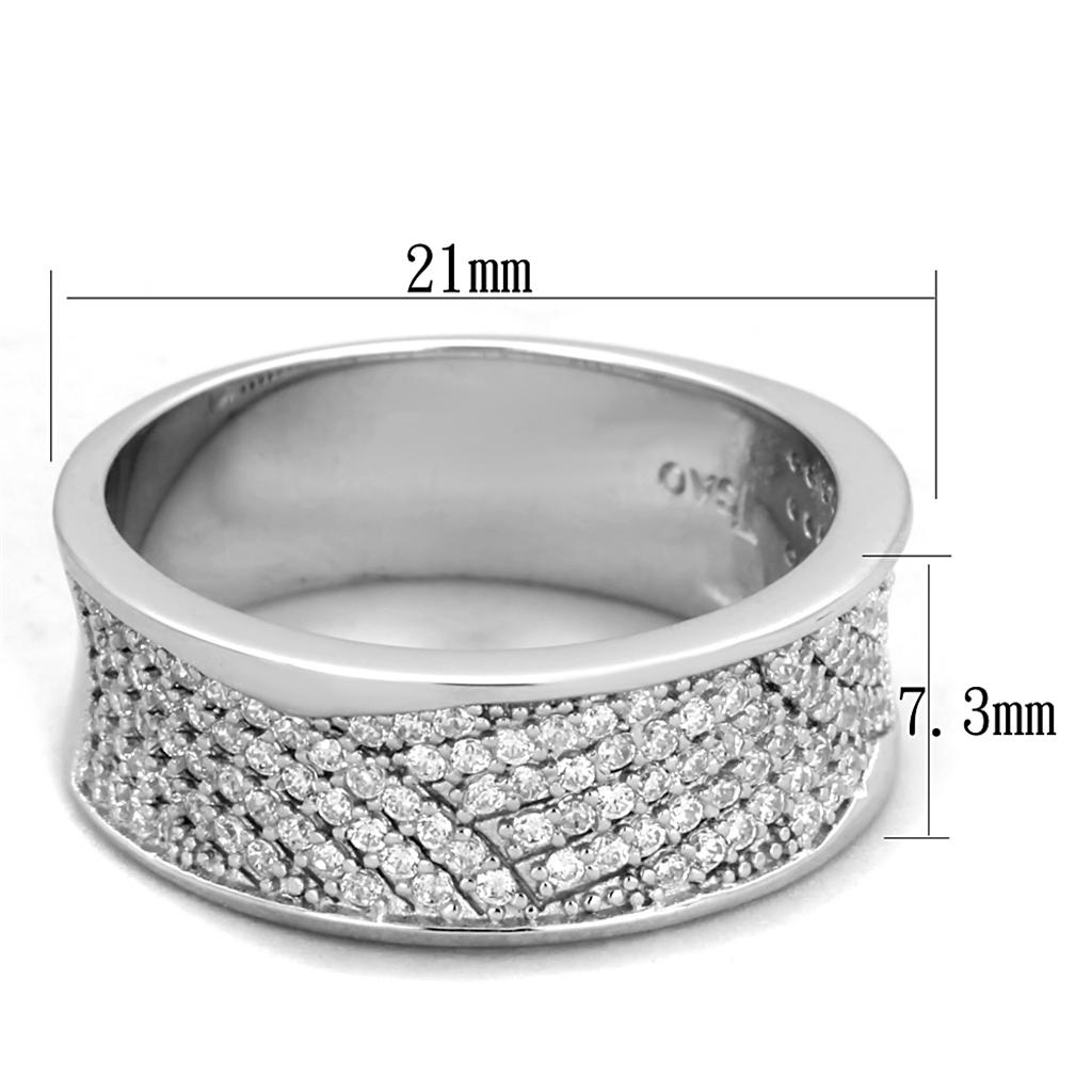 TS376 - Rhodium 925 Sterling Silver Ring with AAA Grade CZ  in Clear-1