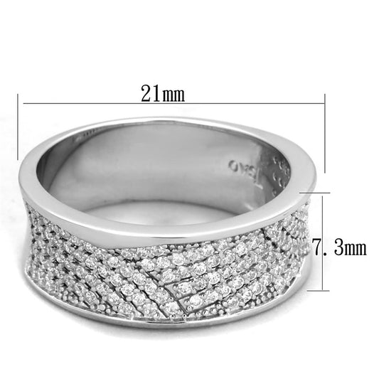 TS376 - Rhodium 925 Sterling Silver Ring with AAA Grade CZ  in Clear-1