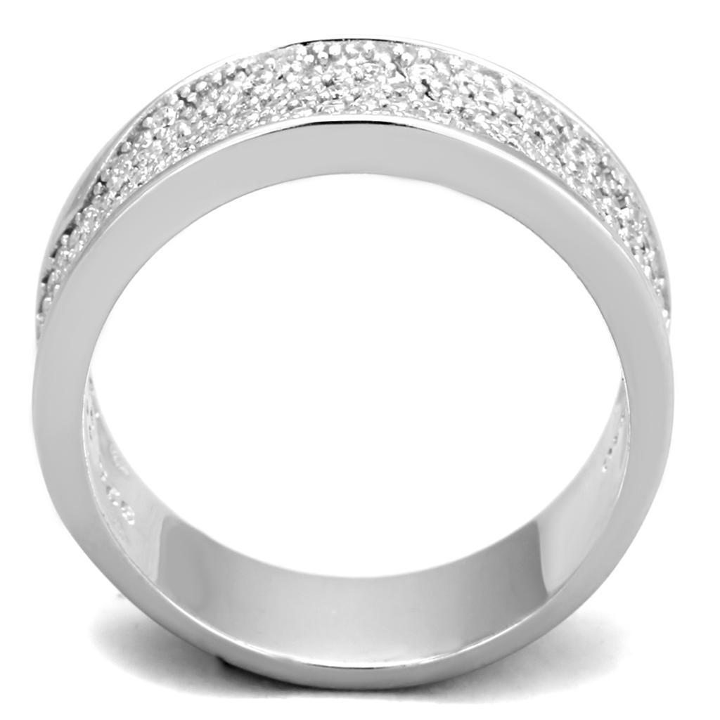 TS376 - Rhodium 925 Sterling Silver Ring with AAA Grade CZ  in Clear-2