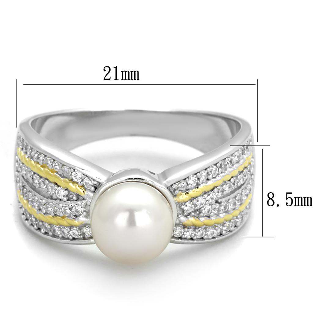 TS377 - Reverse Two-Tone 925 Sterling Silver Ring with Synthetic Pearl in White-1