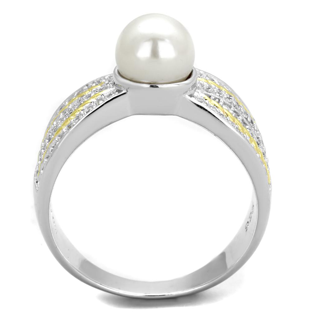 TS377 - Reverse Two-Tone 925 Sterling Silver Ring with Synthetic Pearl in White-2