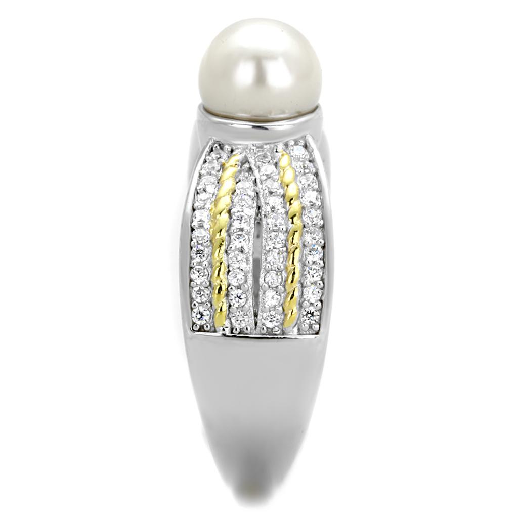 TS377 - Reverse Two-Tone 925 Sterling Silver Ring with Synthetic Pearl in White-3