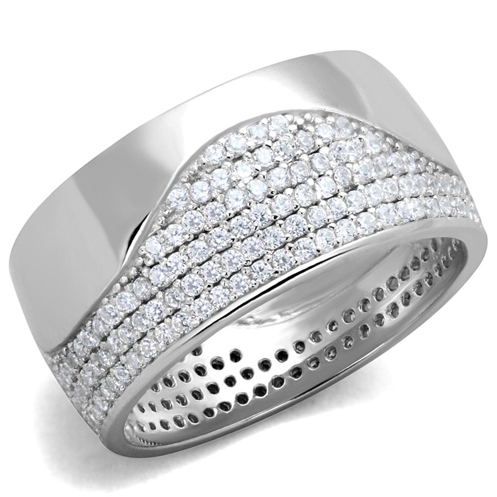 TS378 - Rhodium 925 Sterling Silver Ring with AAA Grade CZ  in Clear-4