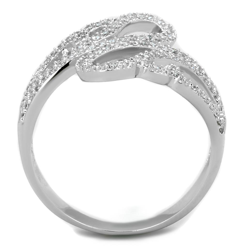 TS383 - Rhodium 925 Sterling Silver Ring with AAA Grade CZ  in Clear-2