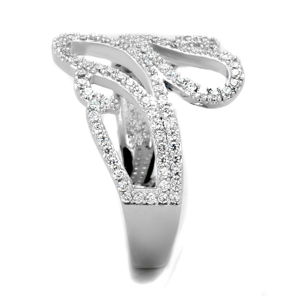 TS383 - Rhodium 925 Sterling Silver Ring with AAA Grade CZ  in Clear-3