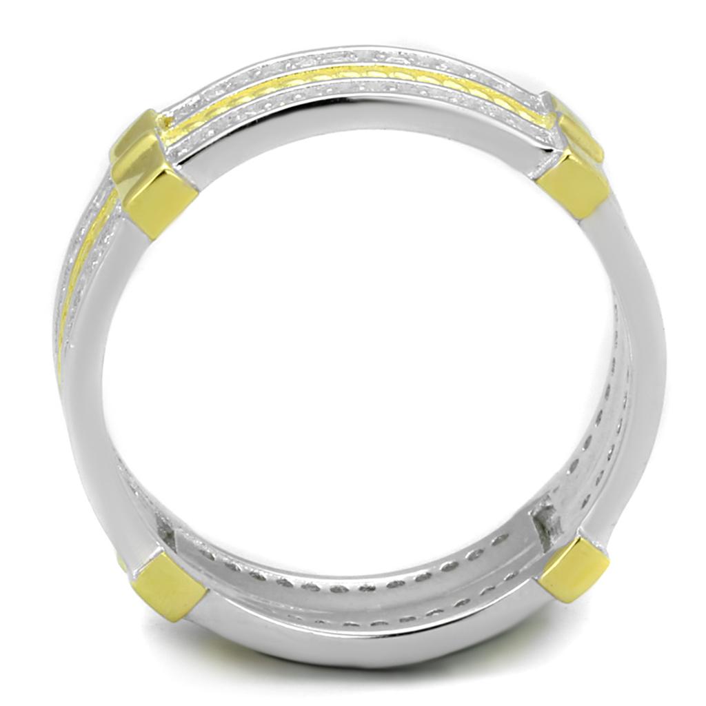 TS384 - Reverse Two-Tone 925 Sterling Silver Ring with AAA Grade CZ  in Clear-2
