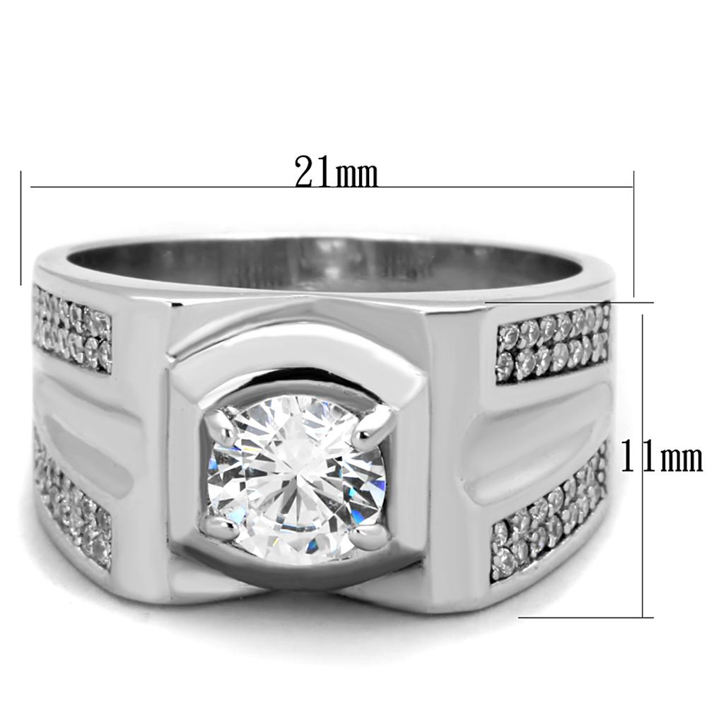 TS385 - Rhodium 925 Sterling Silver Ring with AAA Grade CZ  in Clear-1