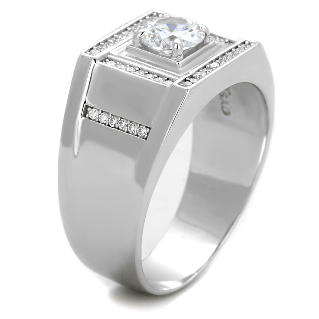 TS386 - Rhodium 925 Sterling Silver Ring with AAA Grade CZ  in Clear-3