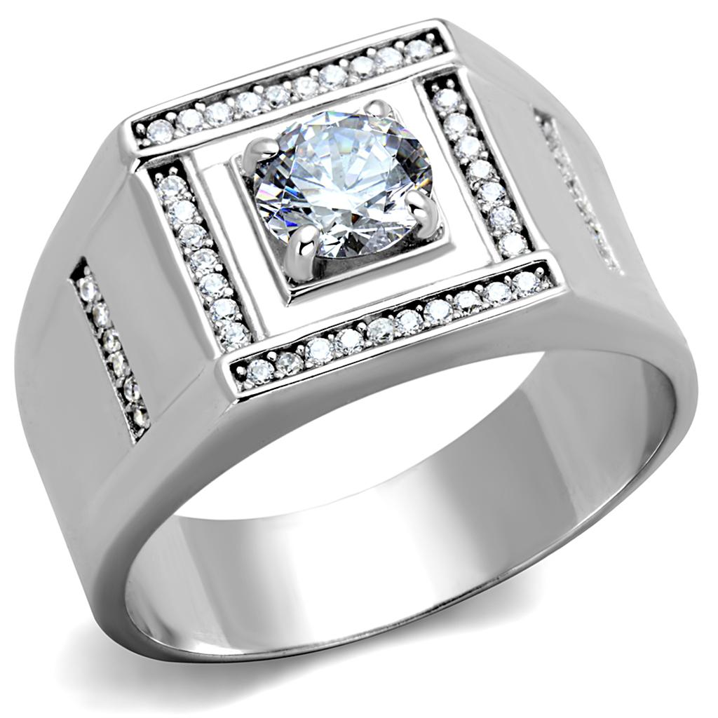 TS386 - Rhodium 925 Sterling Silver Ring with AAA Grade CZ  in Clear-4