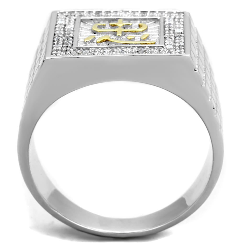 TS389 - Gold+Rhodium 925 Sterling Silver Ring with AAA Grade CZ  in Clear-2