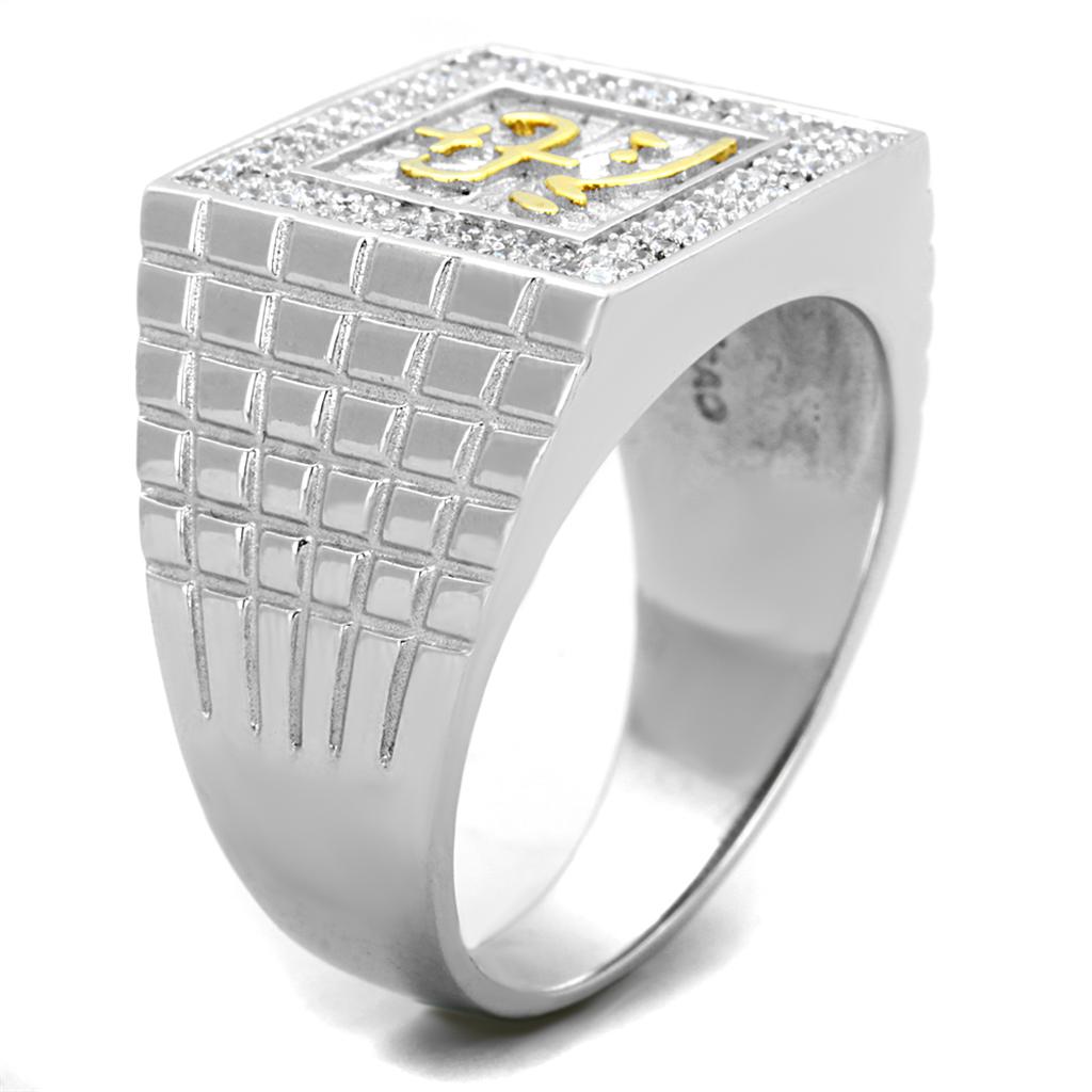 TS389 - Gold+Rhodium 925 Sterling Silver Ring with AAA Grade CZ  in Clear-3