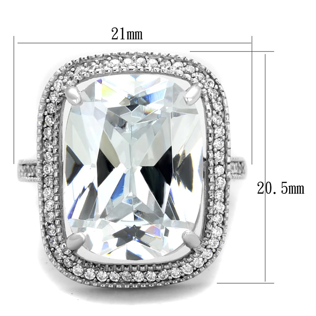 TS391 - Rhodium 925 Sterling Silver Ring with AAA Grade CZ  in Clear-1