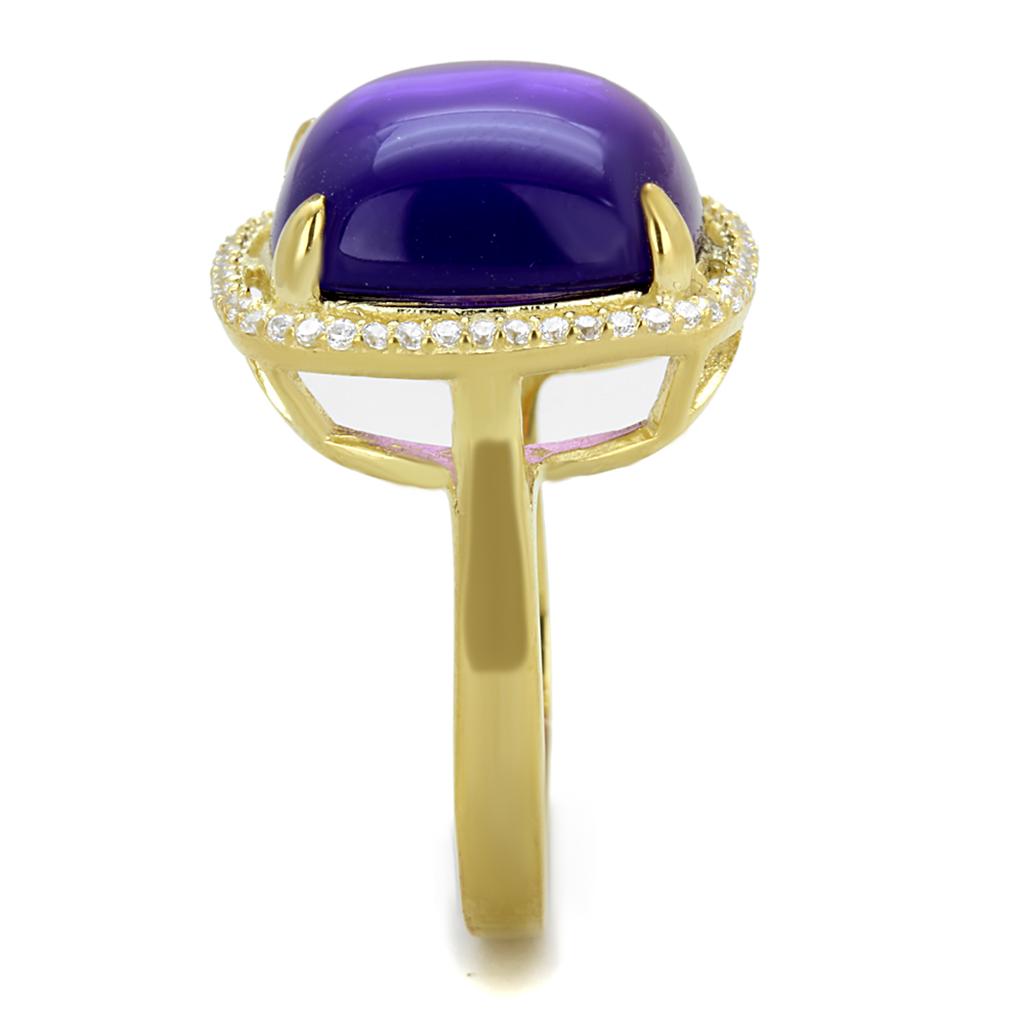 TS392 - Gold 925 Sterling Silver Ring with Synthetic Synthetic Glass in Amethyst-3