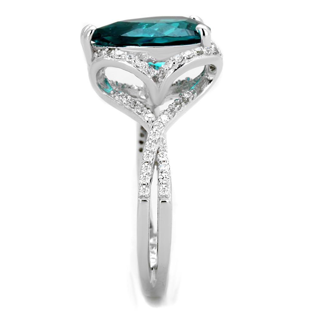 TS394 - Rhodium 925 Sterling Silver Ring with Synthetic Synthetic Glass in Blue Zircon-3