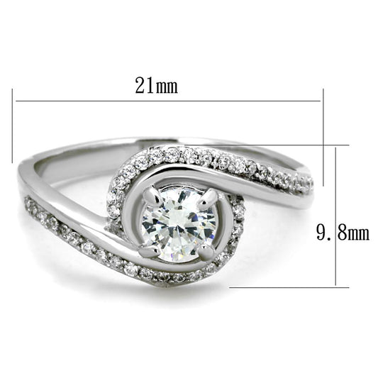 TS397 - Rhodium 925 Sterling Silver Ring with AAA Grade CZ  in Clear-1