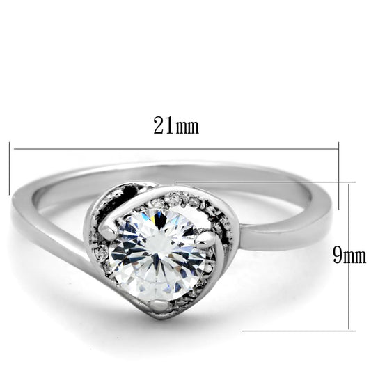TS398 - Rhodium 925 Sterling Silver Ring with AAA Grade CZ  in Clear-1