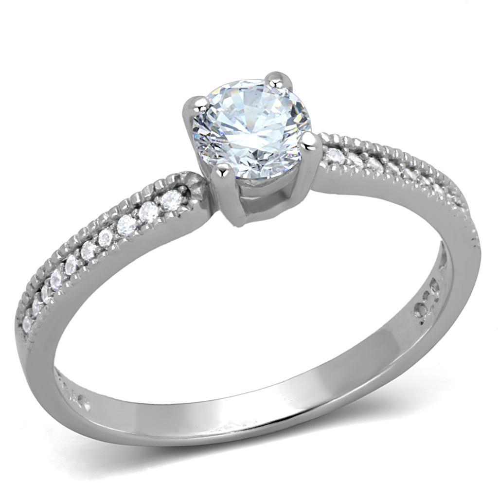 TS401 - Rhodium 925 Sterling Silver Ring with AAA Grade CZ  in Clear-4