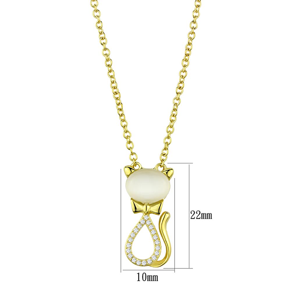 TS409 - Gold 925 Sterling Silver Chain Pendant with Synthetic Cat Eye in White-1