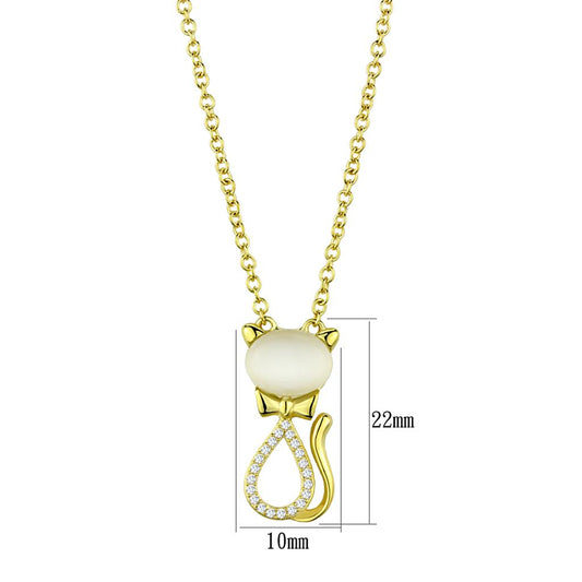 TS409 - Gold 925 Sterling Silver Chain Pendant with Synthetic Cat Eye in White-1