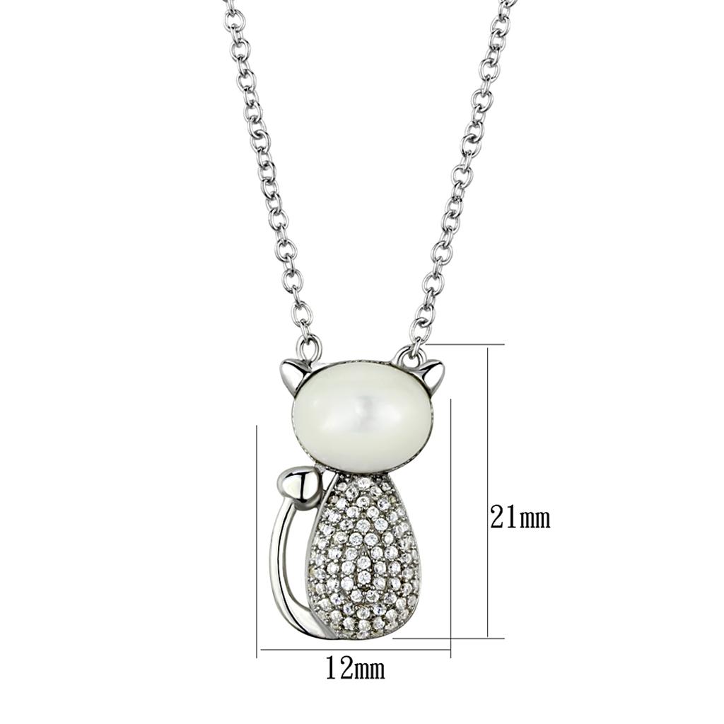 TS410 - Rhodium 925 Sterling Silver Chain Pendant with Synthetic Synthetic Glass in Clear-1