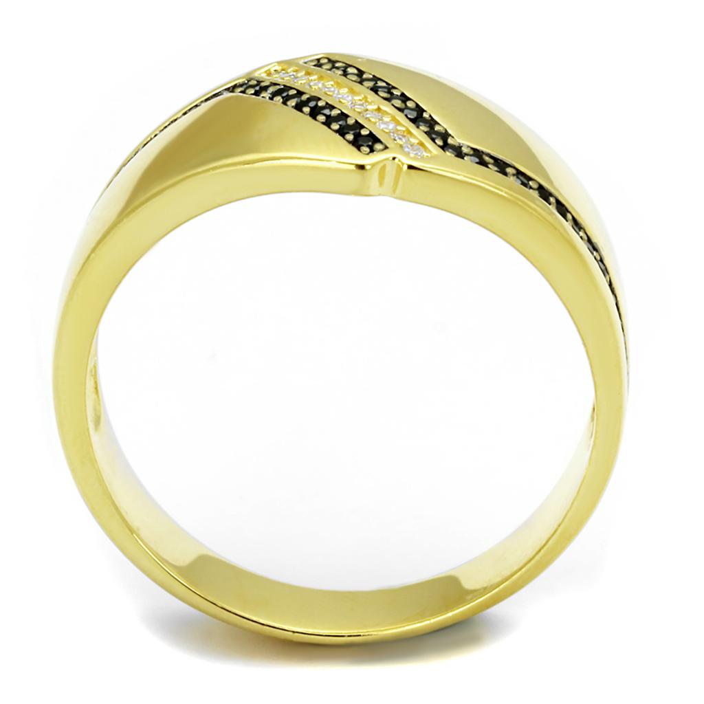 TS413 - Gold 925 Sterling Silver Ring with AAA Grade CZ  in Black Diamond-2