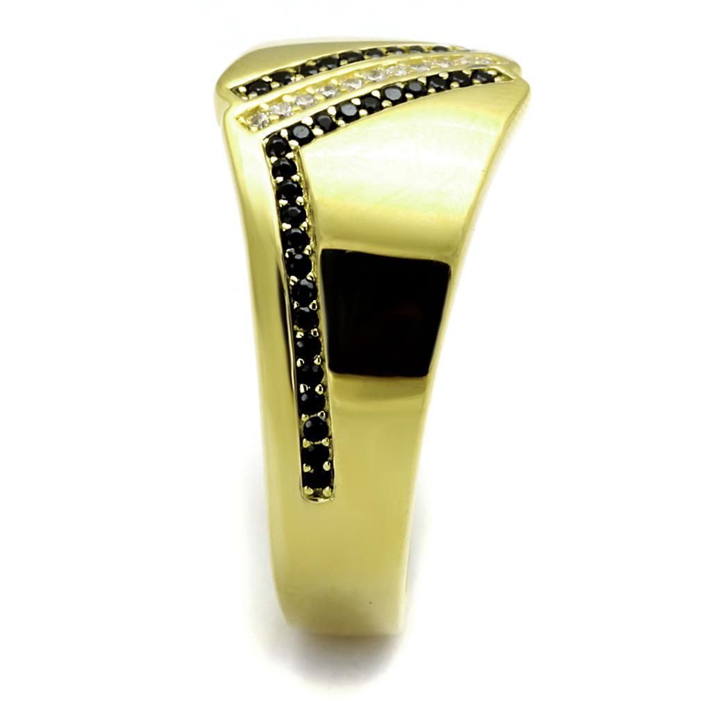 TS413 - Gold 925 Sterling Silver Ring with AAA Grade CZ  in Black Diamond-3