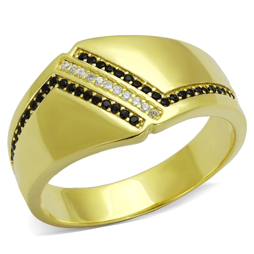 TS413 - Gold 925 Sterling Silver Ring with AAA Grade CZ  in Black Diamond-4