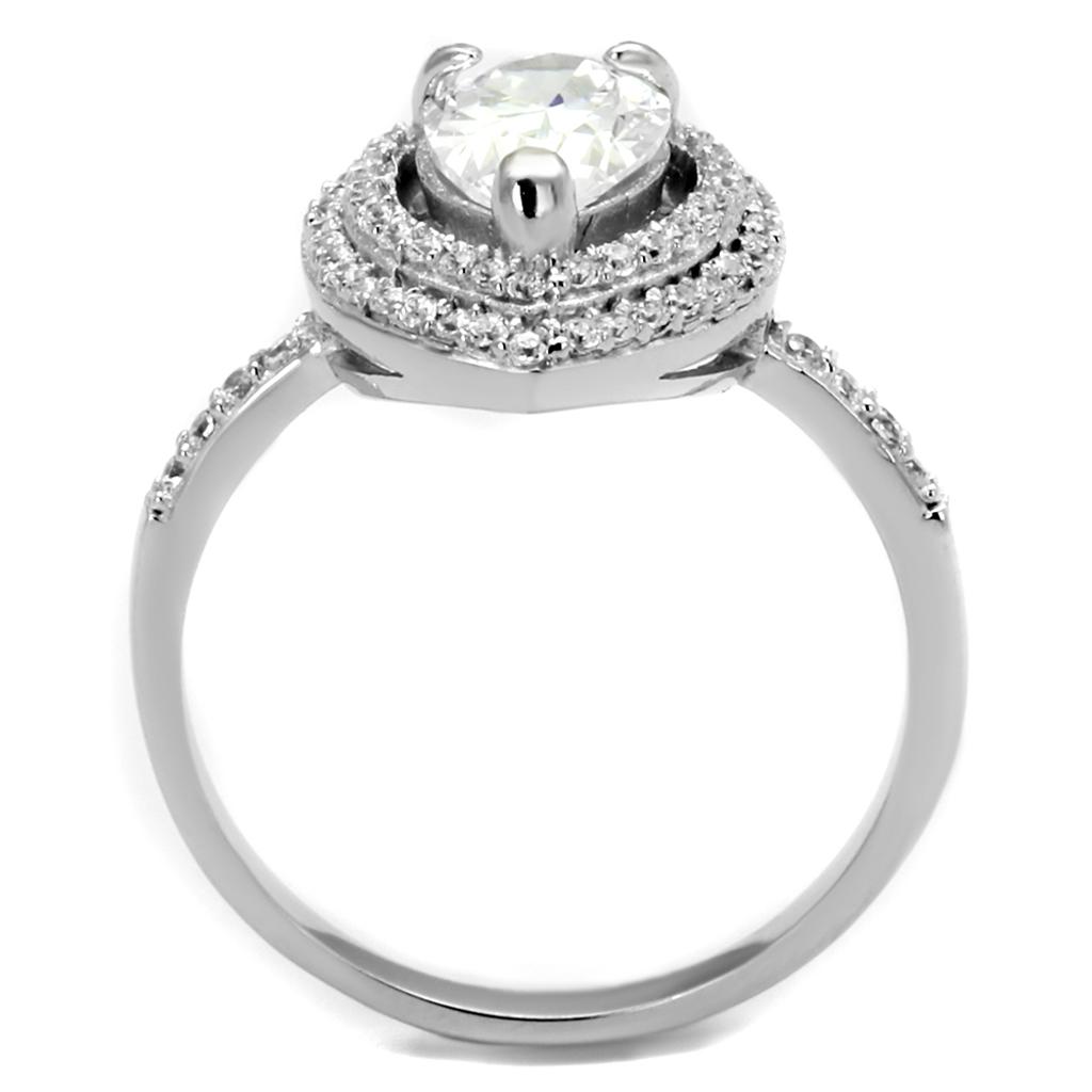 TS414 - Rhodium 925 Sterling Silver Ring with AAA Grade CZ  in Clear-2