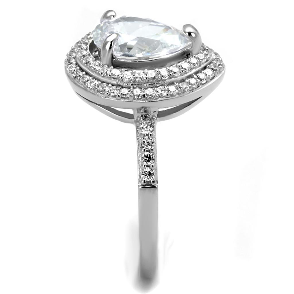 TS414 - Rhodium 925 Sterling Silver Ring with AAA Grade CZ  in Clear-3