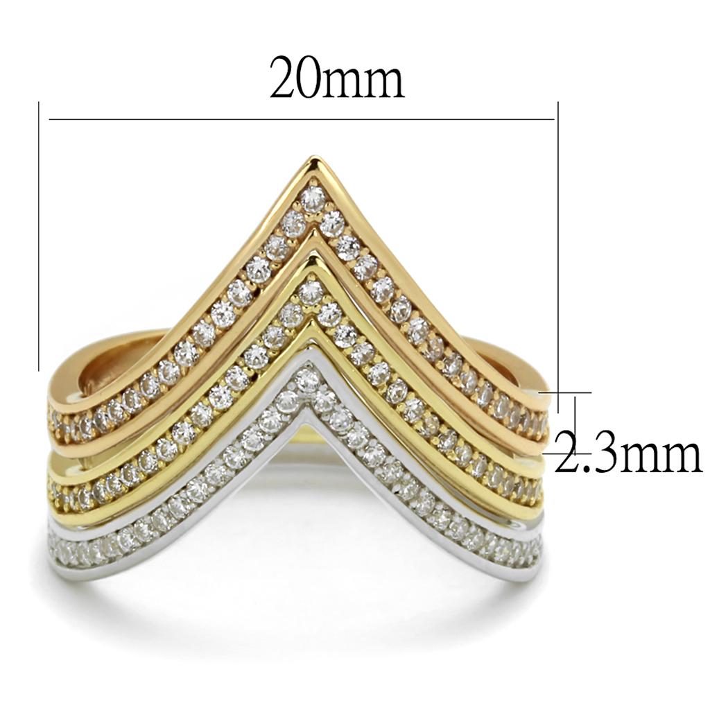 TS416 - Rhodium + Gold + Rose Gold 925 Sterling Silver Ring with AAA Grade CZ  in Clear-1