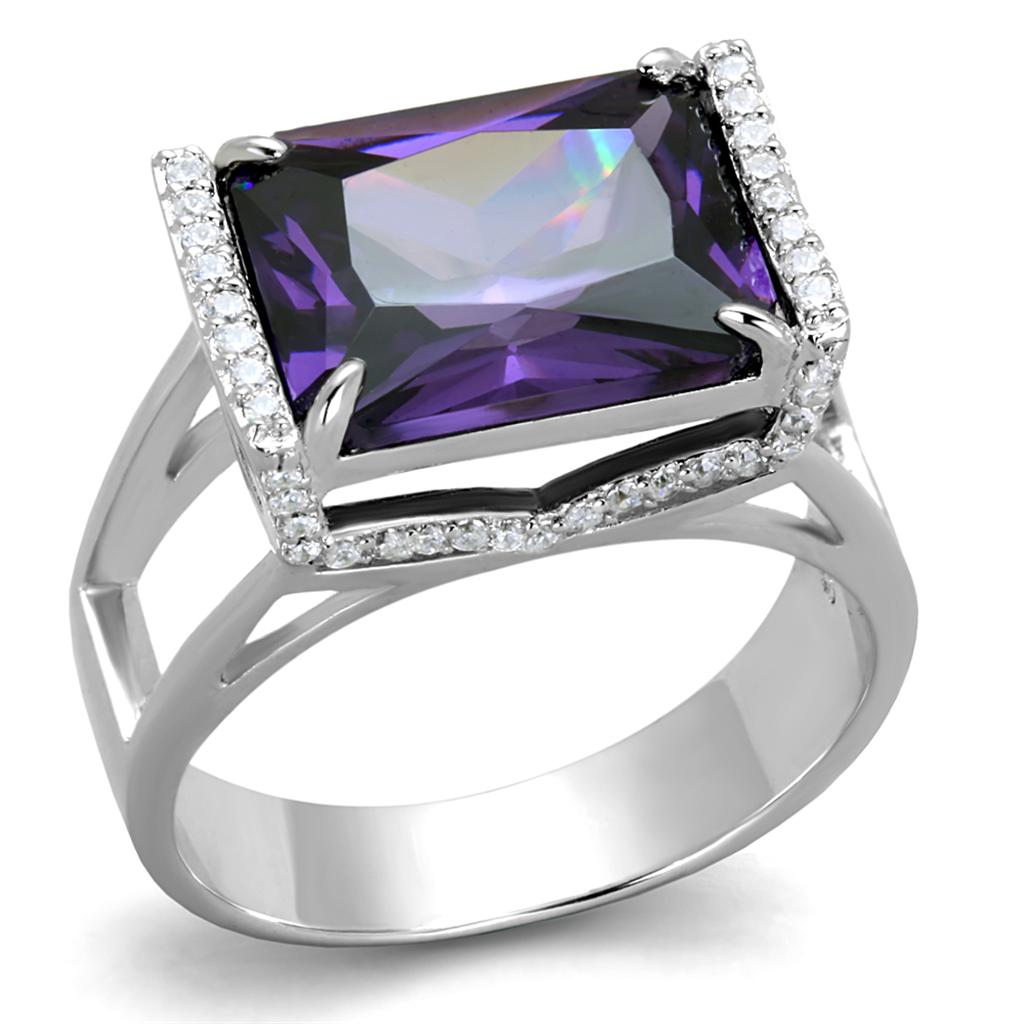 TS417 - Rhodium 925 Sterling Silver Ring with AAA Grade CZ  in Amethyst-4