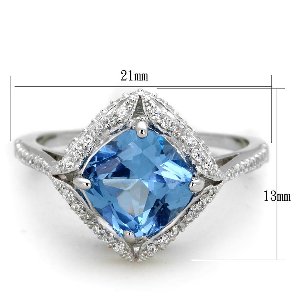 TS419 - Rhodium 925 Sterling Silver Ring with Synthetic Spinel in Sea Blue-1