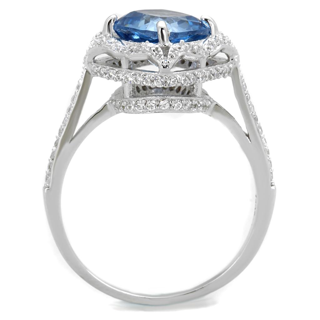 TS419 - Rhodium 925 Sterling Silver Ring with Synthetic Spinel in Sea Blue-2