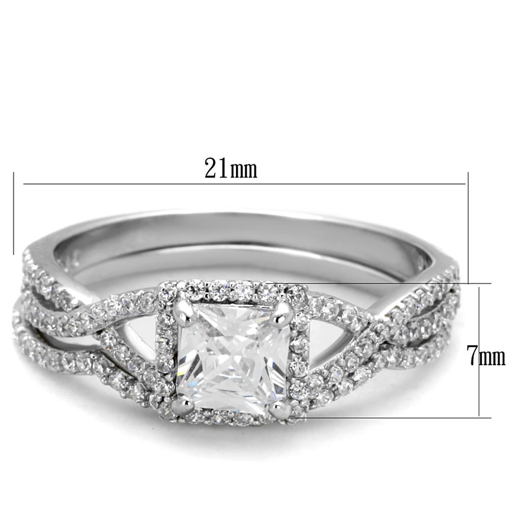 TS420 - Rhodium 925 Sterling Silver Ring with AAA Grade CZ  in Clear-1