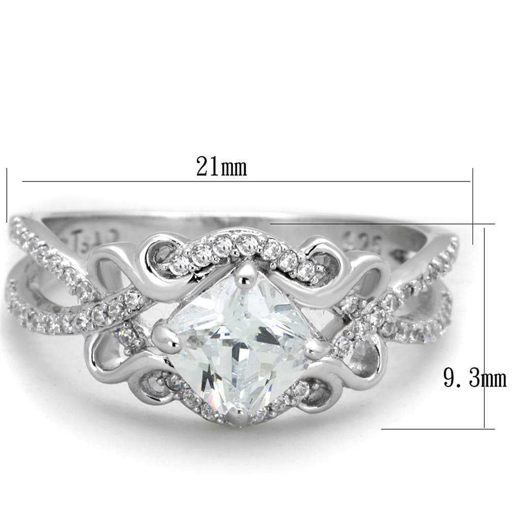 TS421 - Rhodium 925 Sterling Silver Ring with AAA Grade CZ  in Clear-1