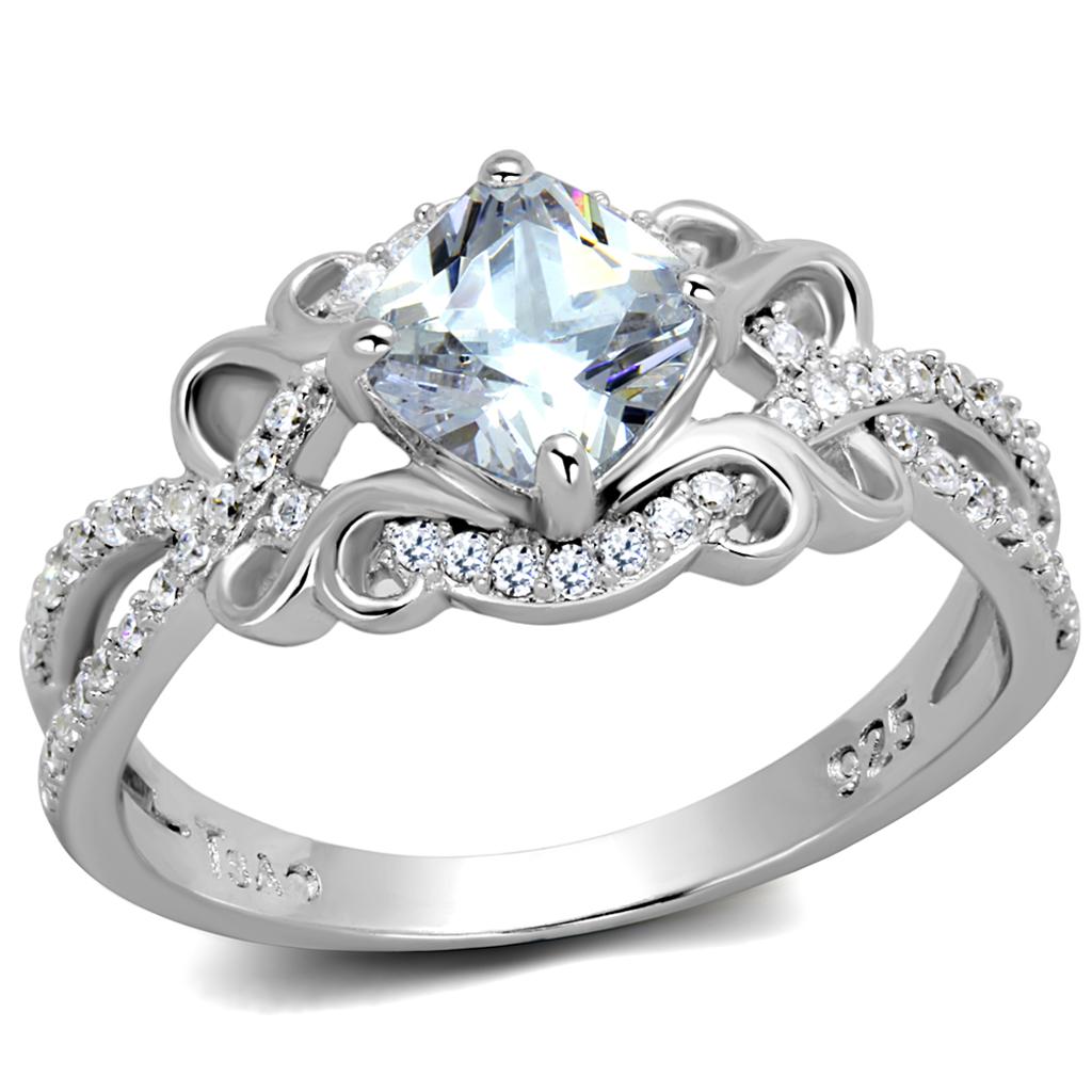 TS421 - Rhodium 925 Sterling Silver Ring with AAA Grade CZ  in Clear-4