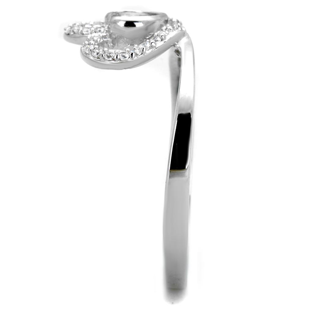 TS422 - Rhodium 925 Sterling Silver Ring with AAA Grade CZ  in Clear-3