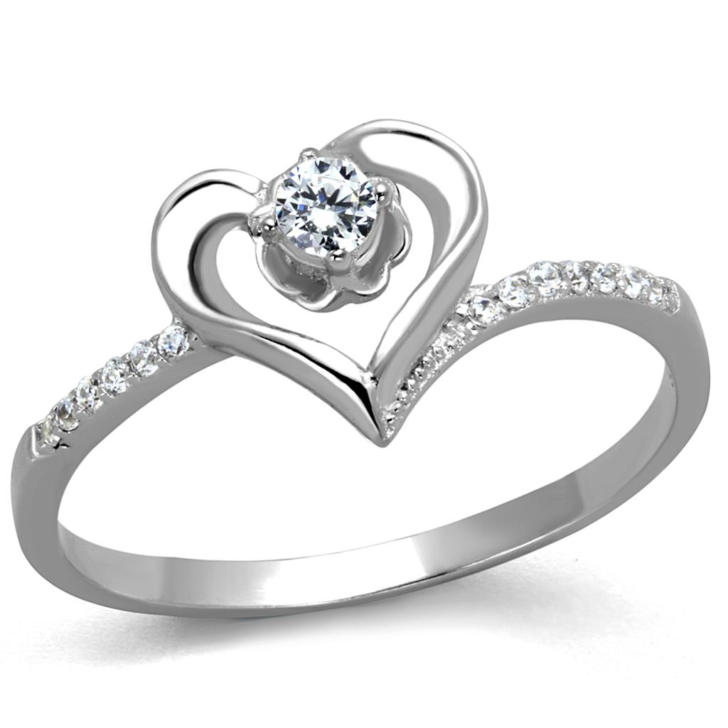 TS425 - Rhodium 925 Sterling Silver Ring with AAA Grade CZ  in Clear-4