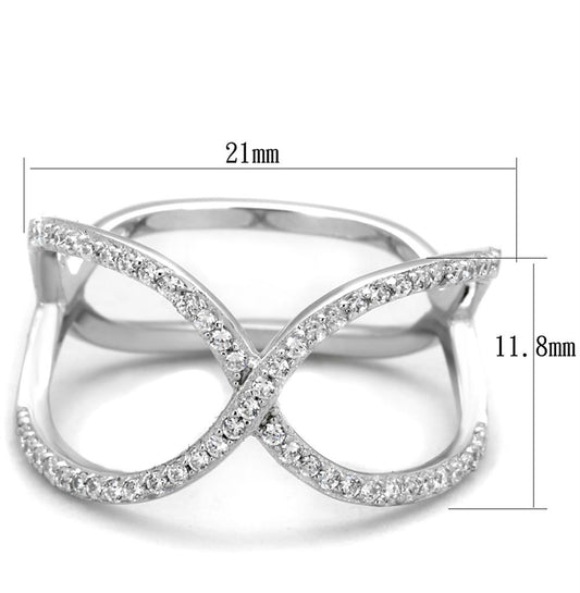 TS427 - Rhodium 925 Sterling Silver Ring with AAA Grade CZ  in Clear-1