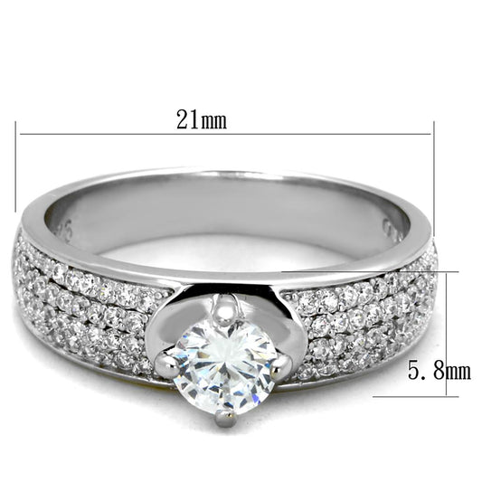 TS428 - Rhodium 925 Sterling Silver Ring with AAA Grade CZ  in Clear-1