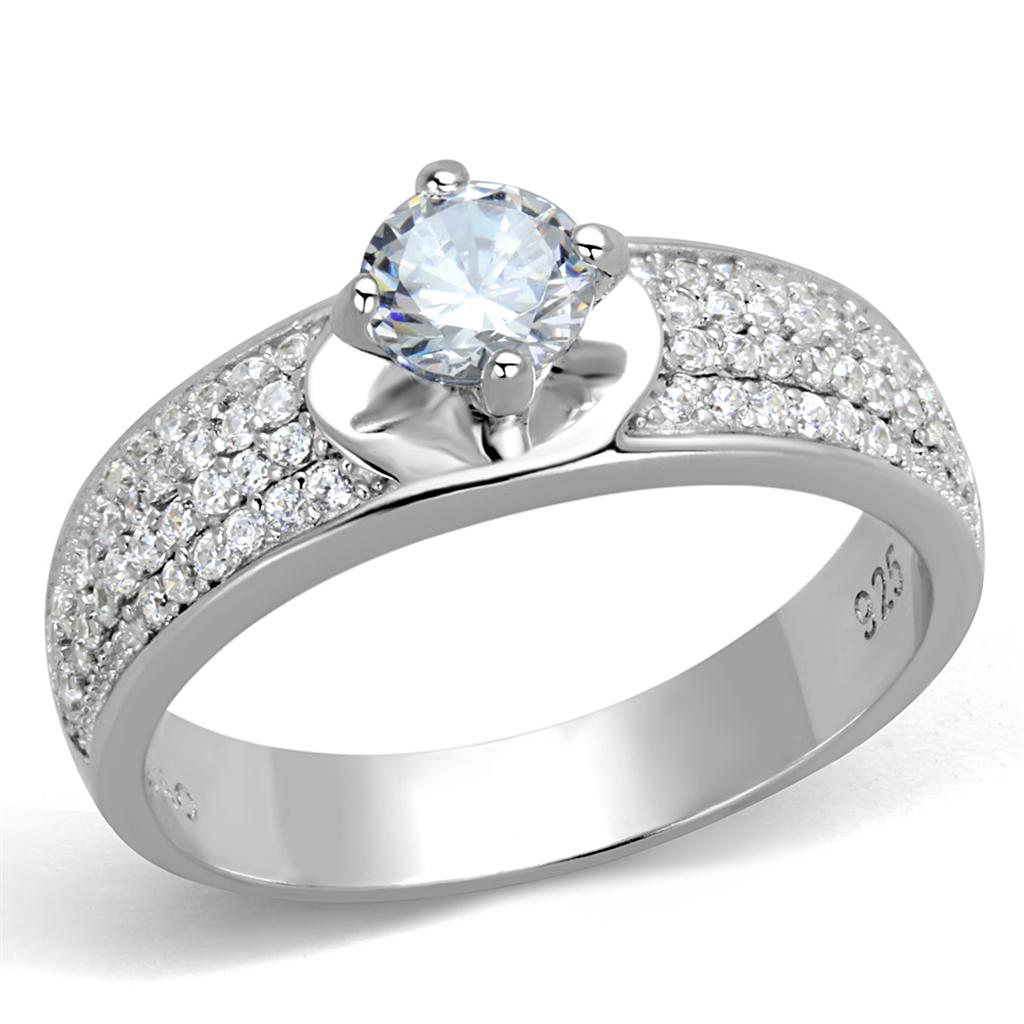 TS428 - Rhodium 925 Sterling Silver Ring with AAA Grade CZ  in Clear-4