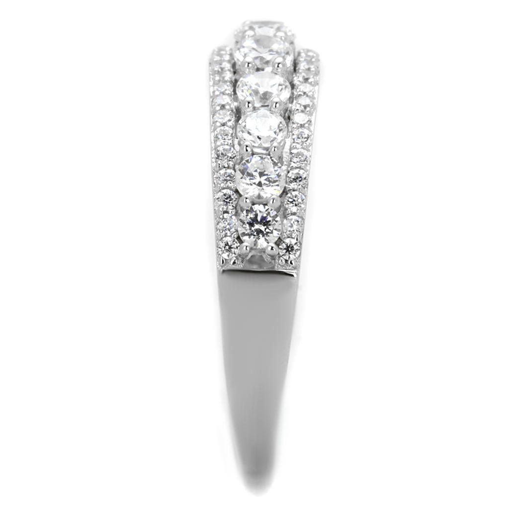TS429 - Rhodium 925 Sterling Silver Ring with AAA Grade CZ  in Clear-3