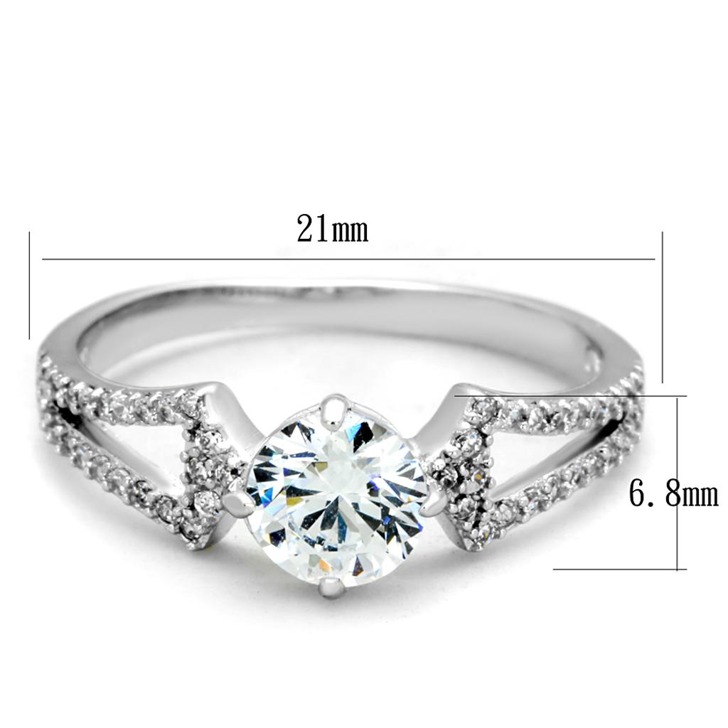TS430 - Rhodium 925 Sterling Silver Ring with AAA Grade CZ  in Clear-1