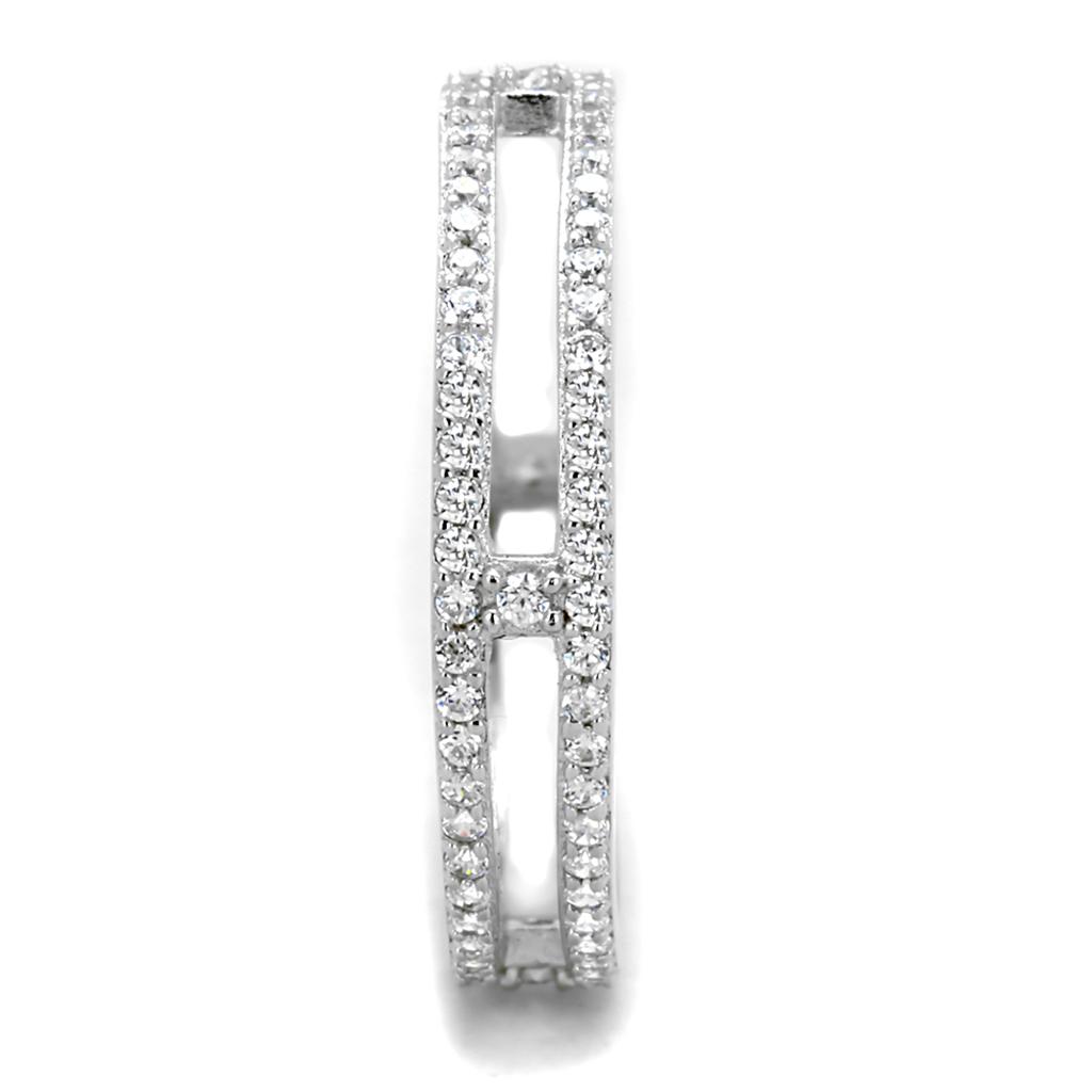 TS434 - Rhodium 925 Sterling Silver Ring with AAA Grade CZ  in Clear-3