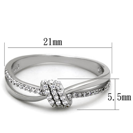 TS435 - Rhodium 925 Sterling Silver Ring with AAA Grade CZ  in Clear-1