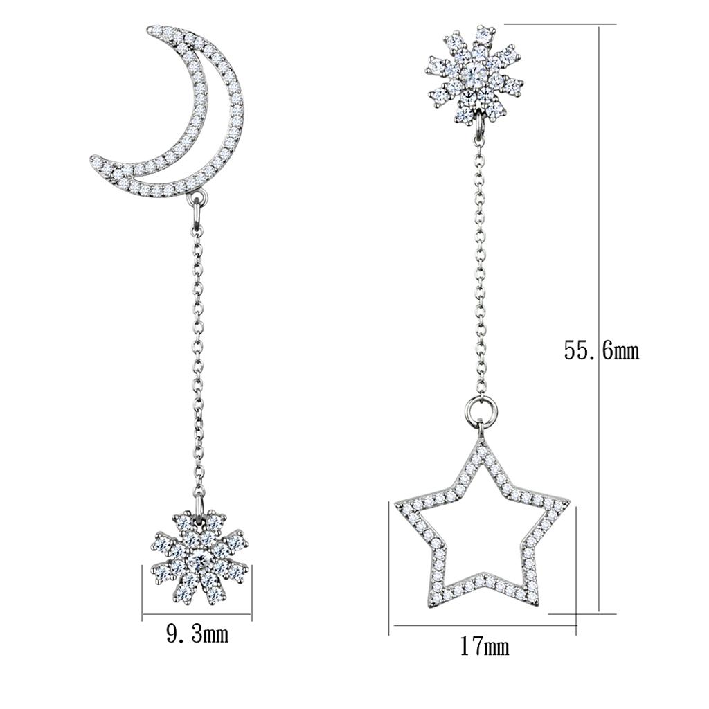 TS437 - Rhodium 925 Sterling Silver Earrings with AAA Grade CZ  in Clear-1